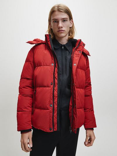 Calvin Klein Ruhák HU430800 | Calvin Klein Crinkle Nylon Hooded Férfi Pufi Dzseki Piros